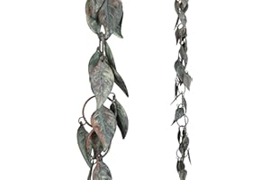 Aifeorzo 8.5 FT Rain Chain, Rain Chains for Gutters, Metal Rain Chain Downspouts, Circle with Leaves Rain Gutter Chains, Metal Rain Catcher for Outside, Decorative Your House and Garden, Verdigris