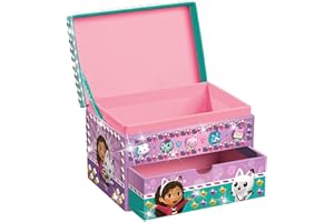 Totum Gabby's Jewellery Box, Children's Jewellery Box in Pink, Gold, Purple & Green with Drawer, Netflix Gabby's Dollhouse Motifs, Girls Jewellery Storage