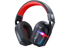 Fachixy「2024 New」FC300 Wireless PS5 Gaming Headphones - 2.4 GHz & Bluetooth Headset with Mic- 50Hr Battery, 50mm Drivers, Cool RGB, Spatial Audio - For PC, PS4, Mac, Switch, Mobile, Black-Red