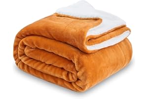 SOCHOW Koc polarowy typu sherpa dwustronny, super miękki, luksusowy, pluszowy, 150 x 200 cm, palony pomarańczowy