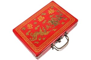 Gadpiparty Mahjong Set with Box Wooden Chinese Mahjong Storage Case Mahjong Game Set Traditional Treasure Box Mahjong Tiles Storage Box Large Mahjong Carrying Case Vintage Container (8.65)