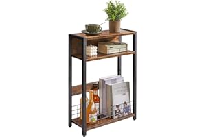 IBUYKE Mały Stolik Pomocniczy z Uchwytem na Czasopisma, 3 Poziomy Regał do Przechowywania, Nowoczesny Kawowy do Wąskich Pomieszczeń i Salonu