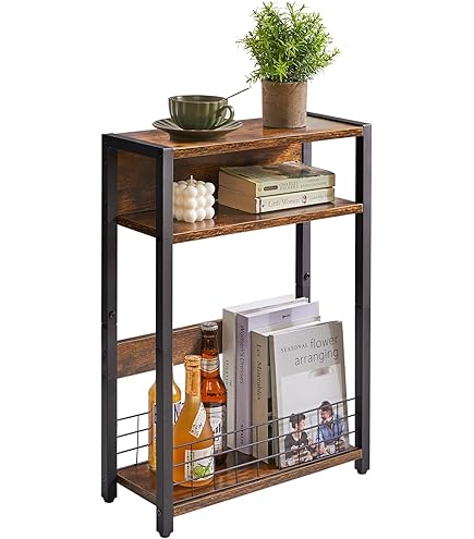 Mesa Auxiliar Movil Mesa Auxiliar Con Ruedas HAKU - Roble Y Negro, Metal Y MDF - 40x45x40 Cm, Moderna Mesa Auxiliar Carga 8kg Estante