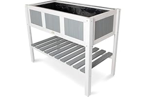 Holtaz Sarah Jardinière surélevée en Bois pour Le Jardin, Le Balcon jardinière avec Film and Plateau Pratique 116 x 57 x 89 cm (Blanc/Gris)