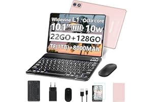 fezawio Tablette Tactile 10 Pouces Android 14, 22Go RAM+128Go ROM(Extensible 1To)|5MP+8MP|5G Wi-Fi|Certifié Widevine L1|Processeur Octa-Core|8000mAh|Clavier+Souris+Coque de Protection Inclus (Or Rose)