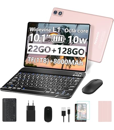 Tablette Android 15 FEZAWIO F12 – 10.1 Pouces, 30Go RAM + 128Go ROM (extensible 2To), 5G WiFi, Widevine L1, Avec Clavier Et Souris