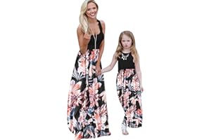 OMZIN Maman Et M Robe Maxi Longue Stitching Motif Robes Vêtements De Robe De Fête Robe De Plage Mère Et Fille S-3XL