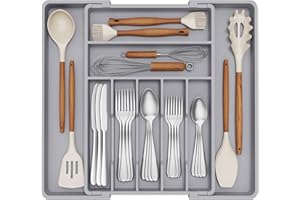 Lifewit Pojemnik na sztućce, z możliwością rozszerzenia, głębokość 42,4 cm, organizer, wkład do szuflady, szerokość od 33 do 57 cm, uchwyt