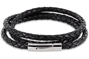 Auroris Echtleder Kette/Armband geflochten 5MM Farbe: schwarz mit Hebeldruckverschluss aus Edelstahl