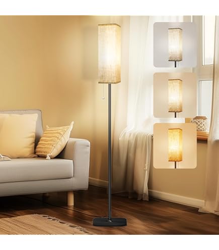 Seruno X Staande lamp woonkamer, grijs, staande lamp met 3 kleurtemperaturen, 9 W led-gloeilamp, moderne vloerlamp met zwarte mast, trekschakelaar, leeslamp, staande lamp voor woonkamer, slaapkamer