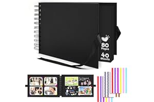 YFPOPONE Album Fotos para Pegar y Escribir Scrapbook Cuaderno Hojas Negras 80 Páginas 215 * 150mm Album de Fotos DIY Scrapbooking Album Con 108 Pares de Esquinas Adhesivas,para Cumpleaños Aniversario de Boda