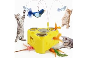 ALMAXI Giochi Interattivi per Gatti, 3 in 1 Giocattolo Elettrico per Gatti con Gioco Schiaccia il Topo a 6 Fori, Giocattolo Uccello Volante, Piuma Rotante, Ricaricabile Tramite USB, 6 Accessori con Piume