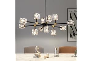 ‎JUJUQI JUJUQI Moderne Kristall Kronleuchter, Schwarze und Gold Hängeleuchte, Halbbündiger Kristall Deckenleuchte, Höhenverstellbar, 12-Lichter, Geeignet für Wohnzimmer, Schlafzimmer, Esszimmer und Küche