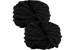 bechoanigel 2 Ovillos Lana Gruesa para Tejer a Mano, 500g Chenille Chunky Yarn, Ovillo Lana Gorda para Tejer a Mano Mantas, Bufandas y Gorros Suaves (Negro)