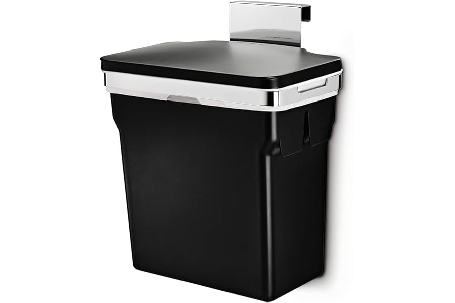 simplehuman CW1643 10L In-Cabinet Cupboard Kitchen Door Bin with Lid, Removable Bucket, Polished Heavy-Duty Steel Frame