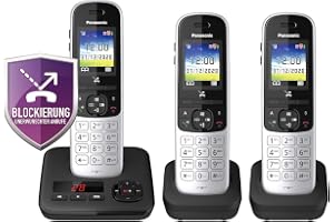 Panasonic KX-TGH723GS trådlös telefon med telefonsvarare set om 3 (DECT-telefon, låg strålning, färgdisplay, samtalsblockerare, handsfree-samtal)