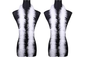 ARROMI 2 Stück Federboa Weiß, Weiße Federn, Federn Weiss, Federboa Für 2m Einfarbig Flauschige Federboa Federschal Kostüm Federn Kostüm Schal, Burlesque Kuschelig Federn, Weiß