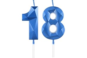 MCISKIN Candele blu reale per 18° compleanno, candela 3D numero 18 per torta, decorazioni per 18° compleanno per ragazzi e ragazze, candele decorazioni blu Torta Topper per feste Suppie