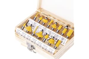 NOEBORTY Lot de 15 Fraises pour Défonceuses - Pour Bois 8 mm - Outils de Travail pour Débutants - Fraises de Qualité Industrielle - Avec Boîte en Bois de Rangement