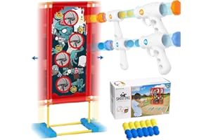 EXTFANS Target de tir Mobile Jeu, 2 Pistolets à Billes en Mousse, 24 Boules de Mousse, Halloween Cadeaux de Noël pour garçons et Filles Jeu de Tir