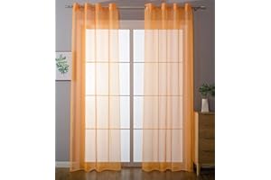 Gardinenbox 2er-Pack Ösen Gardinen Transparent Vorhang Set Wohnzimmer Voile Ösenvorhang Bleibandabschluß HxB 245x140 cm Orange, 203322