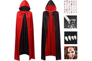 Cape de Vampire d'halloween,Cape Halloween Femme Cape Rouge Cape Vampire Enfant Cape à Capuchon Cosplay 90cm,pour Enfants, Adultes, Garçons, Filles, Sorcières, Réversible Cape Noir Rouge