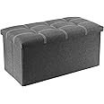 Arabest Folding Storage Ottoman Bench for Living Room,Foot Rest Seat,Storage Bench Footrest Stool with Padded Seat for Bedroom,Linen Fabric Chest Padded Seat,Holds up to 350lbs (76 * 38 * 38CM)