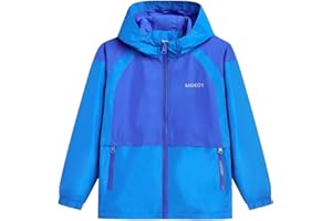 BuyiRen Boys Girls Waterproof Jacket Rain Jackets Hooded Raincoat Lightweight Mesh Lined Rain Coats for Kids, 5-16 Years