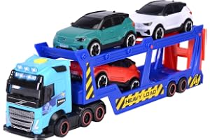 Dickie Toys 203747017 - Volvo FH 16 Biltransporter & XC40 Recharge - Lastbil med Ljud, Frihjul, Släp för Biltransport, Längd: 40 cm, Från 3 år