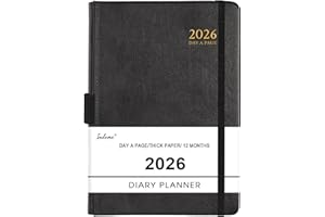 Indeme Diary 2026 - Diary 2026 Day Per Page, A5 Page a Day January 2026 - December 2026 with Pen Loop, 180° Flat out, Monthly Stickers