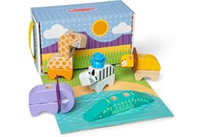 Melissa & Doug Blockables Safari Snap And Play, Mix And Match Connectable Wooden Building Blocks Play Set Toy for Preschool Boys And Girls (34 Pcs)