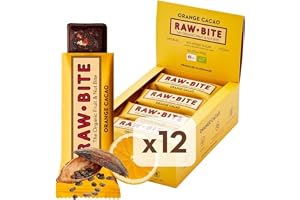 RAWBITE ORANGE CACAO i lådan med 12 – vegan, glutenfri & utan tillsats av socker (innehåller naturligt socker) – ekologisk fruktnötsbar med orange och kakao (12 x 50 g)