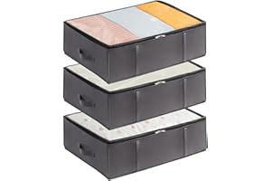 Lifewit 3 Piezas 40L Bolsas para Guardar Ropa Bajo la Cama, Cajas Almacenaje para Mantas, Gran Capacidad con Asas Reforzadas, Organizador Armario para Mantas, Hojas, Gris