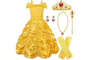 Amtum Belle Dress up for Girls Princess Belle Costume Fancy Dress Up with Accessories Girls Belle Dress Costume Halloween Carnival Kids Birthday Cosplay Party Outfit，3-10 Year