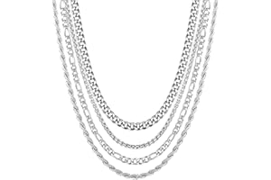 YADOCA 4PCS Argent Chaîne Hommes Acier Inoxydable Collier pour Hommes Femmes Corde Cubaine Figaro Box Chaîne Homme Collier, Cadeaux pour Femmes Filles Homme Garçons