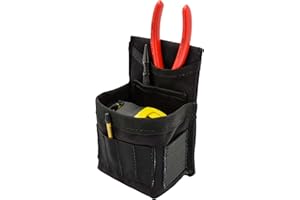 'Diamondback GK1 Pouch for Tape Measure, Glue Bottle, Fasteners, Ideal for Framers, Carpenters, Electrician, 3 Tool Slots, 4 Drill Bit Index, Black, 4''x3''x6.5'', 03 lbs'