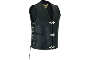 Leatherick Czarny pleciony haczyk na ryby klamra prawdziwa skóra kamizelka motocyklowa z regulowanymi bocznymi sznurowadłami