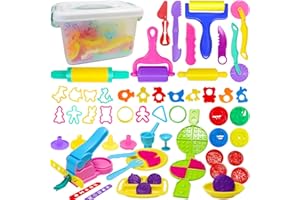 Jiosdo Knetwerkzeug, 53 Stück Knete Zubehör Kinder Plastilin Werkzeuge, Knete Ausstechformen Extruder Modellierwerkzeug Küchenspielzeug Lernspielzeug für Jungen Mädchen (mit Aufbewahrungstasche)