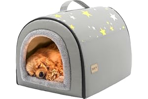 Jiupety Hundehütte Indoor, 2-in-1 Hundehaus für Drinnen, Größe L Hundehöhle Mittelgroße Hunde, Warme Höhle Schlafnest, Grau