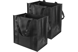 smtfcty Einkaufstasche Faltbar 2 Stück Schwarze ehr große Tragetasche mit Tragegriffen, 38 x 35 x 25 cm Einkaufstasche mit langem Henkel perfekt als Tote bag, Stoffbeute Damen Shopper Handtasche