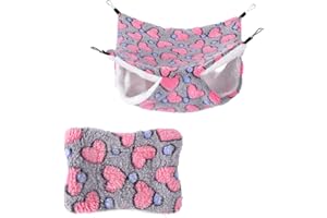 OmeHoin Hamster Hanging Hammock and Warm Bed Soft Mat Set,2 Pieces Guinea Pig Small Pet Cage Hammock Hideout Tunnel Cave Hamster Mats for Rat Ferret Guinea Pig Squirrel Small Pet Purple