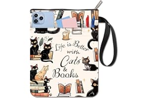 CRASPIRE Custodia per Libri con Parole A Forma di Gatto Protezione per Libri Tascabili Copertina per Libri In Tessuto Lavabile con Cerniera e Tasca Extra per Gli Amanti Dei Libri Regali per I Compagni
