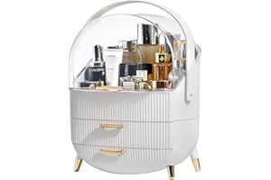 Suyoo Makeup Organiser Storage Box, Cosmetics Display Case with Transparent Cover, Dust Proof Waterproof Cosmetics Storage Box Suitable for Bathroom Countertop and Bedroom Vanity Dresser (White)