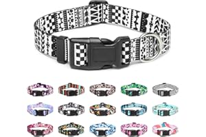 Mercano Adjustable Dog Collar - Special Design Patterns, Soft Nylon Comfortable Durable Pet Collar for Small Medium Large Dogs (S, Black White A)