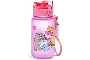 PUCKATOR Borraccia Rosa per Bambina Pusheen the Cat - 350 ml, Riutilizzabile, senza BPA, Infrangibile, Cinturino Incluso, Soft Touch, Apertura Pop Top