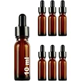 Afracam 10ml Dropper Dropper Bottle with Metal Lid Serum 10 cc Glass Bottle 6 Pieces (Black Lid, Amber/Brown)