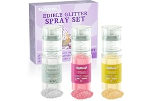 SIGWONG Edible Glitter Spray Set - 3 Colours 100% Shimmer Dust Powder for Cakes, Cupcakes, Cake Pops, Drinks, Chocolate, Strawberries, Cookies, Food Grade Colouring Glitter, Gold, Silver, Pink (4g/Bottle)