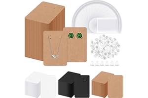 Glarks Kit de 300 tarjetas y respaldos para pendientes, tarjetas de exhibición marrones de 9 x 6 cm, bolsas autosellantes para embalaje de joyería colgante y tachuelas