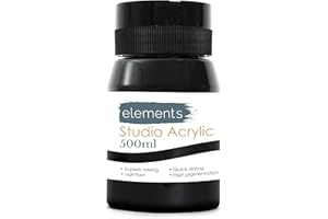 Elements 500ml Acrylic Paint 500 ml Tub - Quick Drying Acrylic Paints with High Pigment and Vibrant Colour Pigment Mars Black
