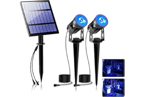 T-SUNUS Lampe Solaire Exterieur, Spot Solaire Exterieur Eclairage Spot Exterieur IP65 étanche Auto On/Off Lumiere Solaire Exterieur pour Arbre Patio Cour Jardin Bleu